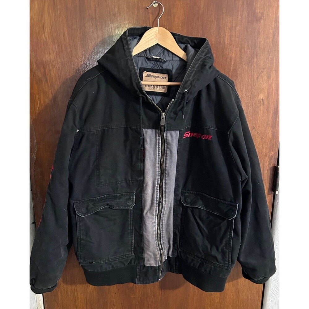 SNAP-ON Men's sz XL Workwear Jacket Black Gray Full Zip Quilted Canvas Hooded
